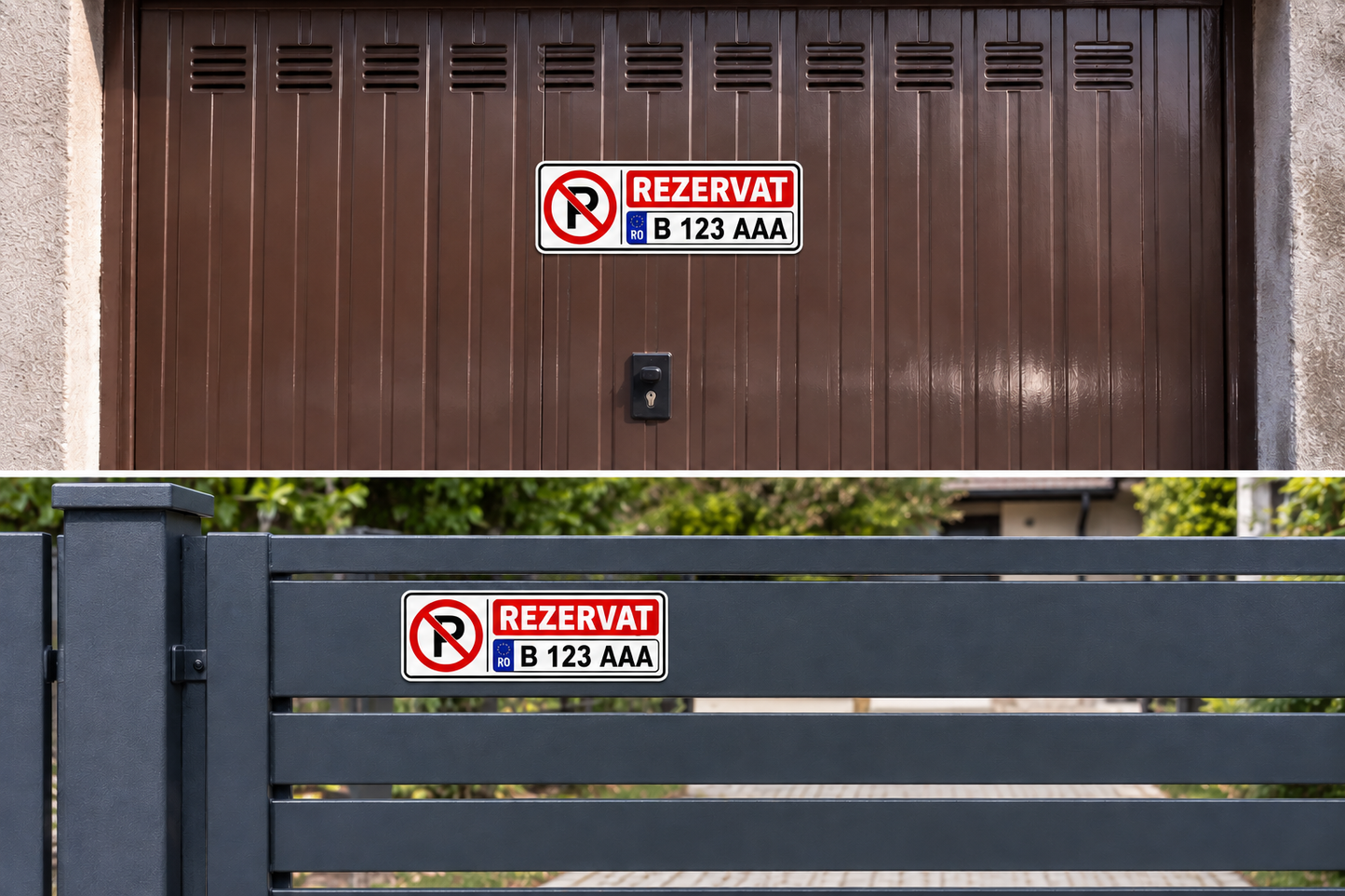 Sticker „Parcare Interzisă – REZERVAT” cu număr de înmatriculare personalizat