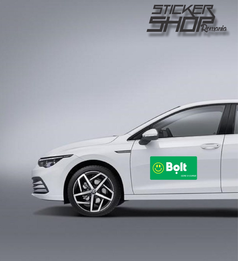 Sticker Auto Bolt cu Smiley – „Cere o Cursă”