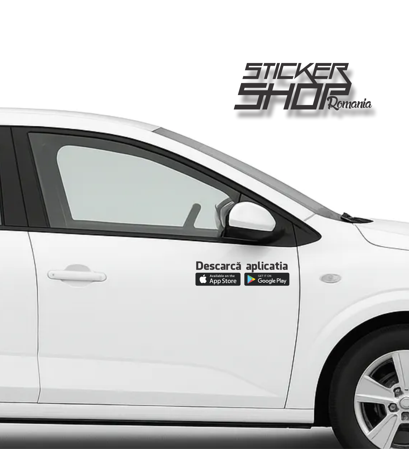 Sticker Auto Ridesharing (Bolt / Uber) – „Descarcă aplicația” + App Store & Google Play
