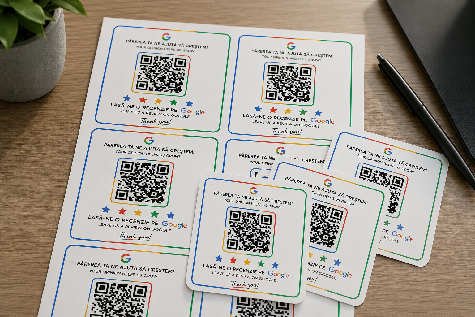 Sticker Recenzie Google cu Cod QR Personalizat – Review Google | Română & Engleză – autocolant