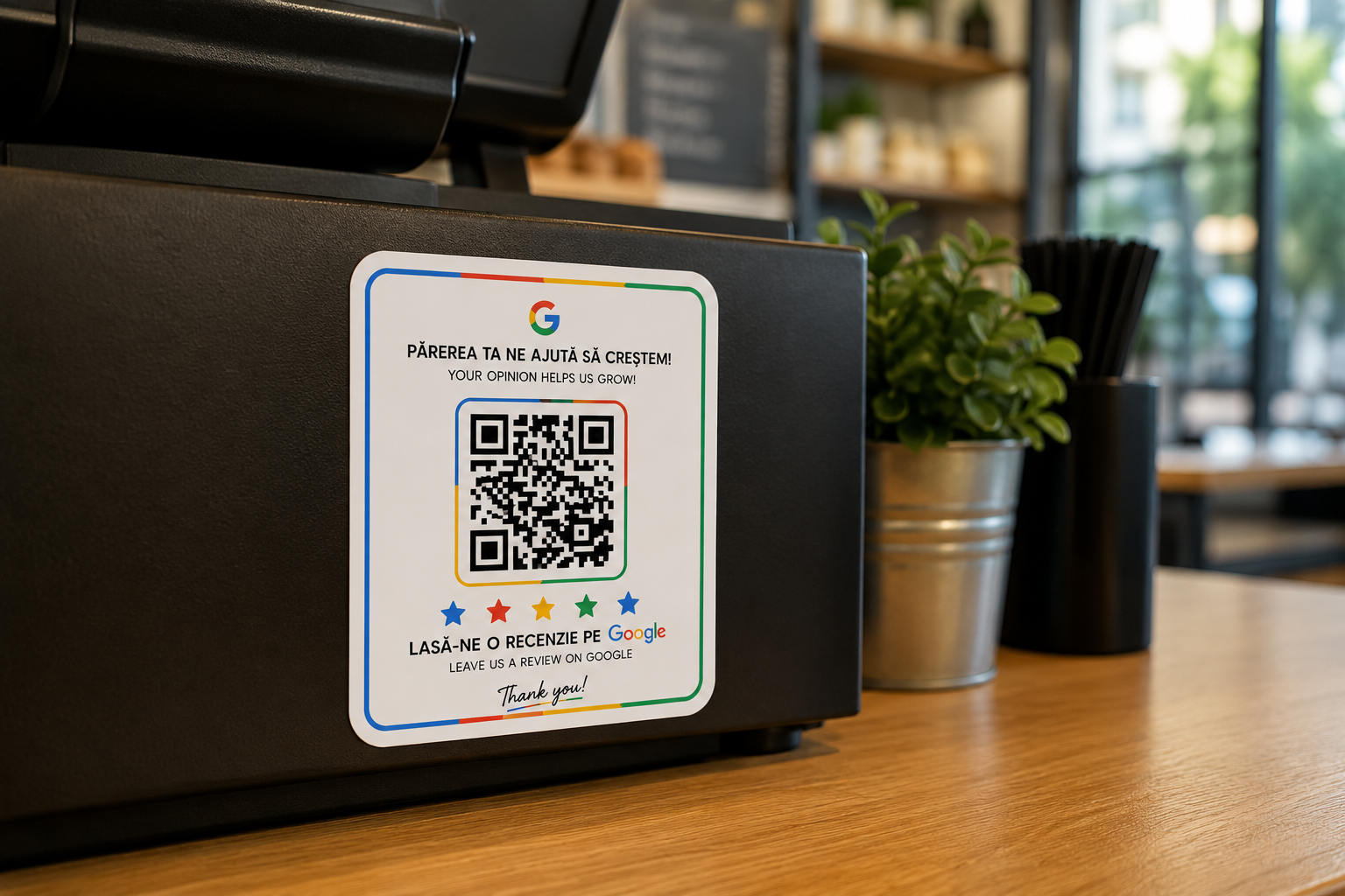 Sticker Recenzie Google cu Cod QR Personalizat – Review Google | Română & Engleză – autocolant