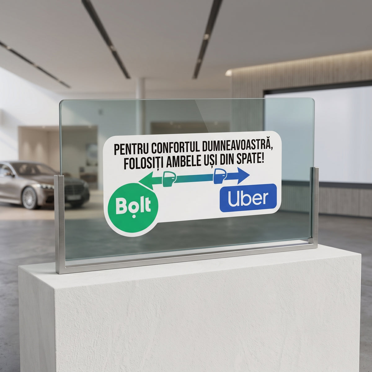 Autocolant „Folosiți Ambele Uși din Spate” – Sticker Informațional Bolt & Uber (10–15 cm)