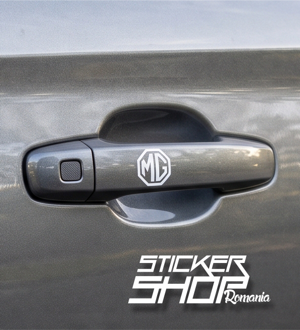 Set 4 Stickere Mânere Uși Logo MG – Autocolant Premium Decat / Vinil Decupat (MG ZS, MG HS, MG4, MG5, Cyberster)