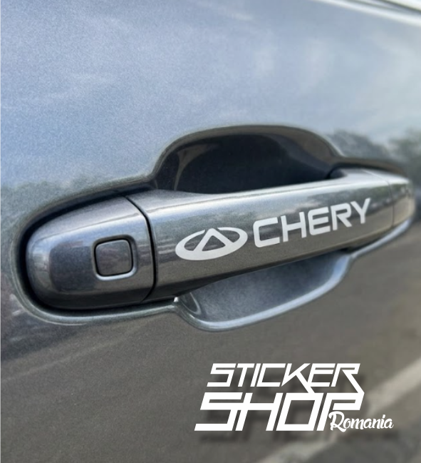 Set 4 Stickere Mânere Uși Logo CHERY – Autocolant Premium Decat / Vinil Decupat (Tiggo 3, Tiggo 4, Tiggo 7 Pro, Tiggo 8 Pro, Omoda)