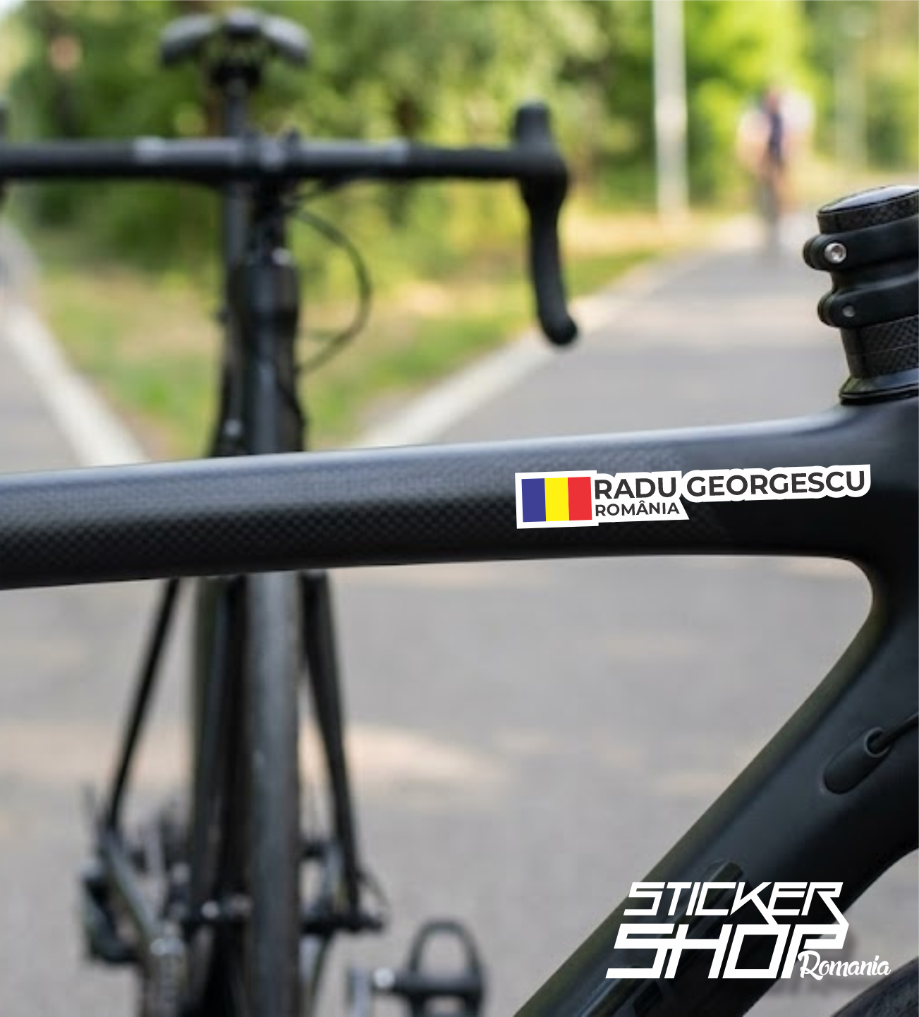 Set 6 Stickere Personalizate Bicicletă și Cască – Nume, Steagul României și Text "România"