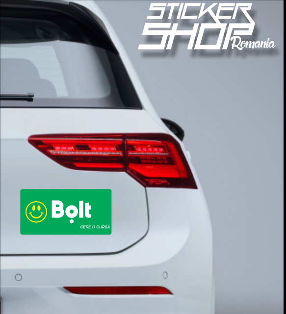 Sticker Auto Bolt cu Smiley – „Cere o Cursă”