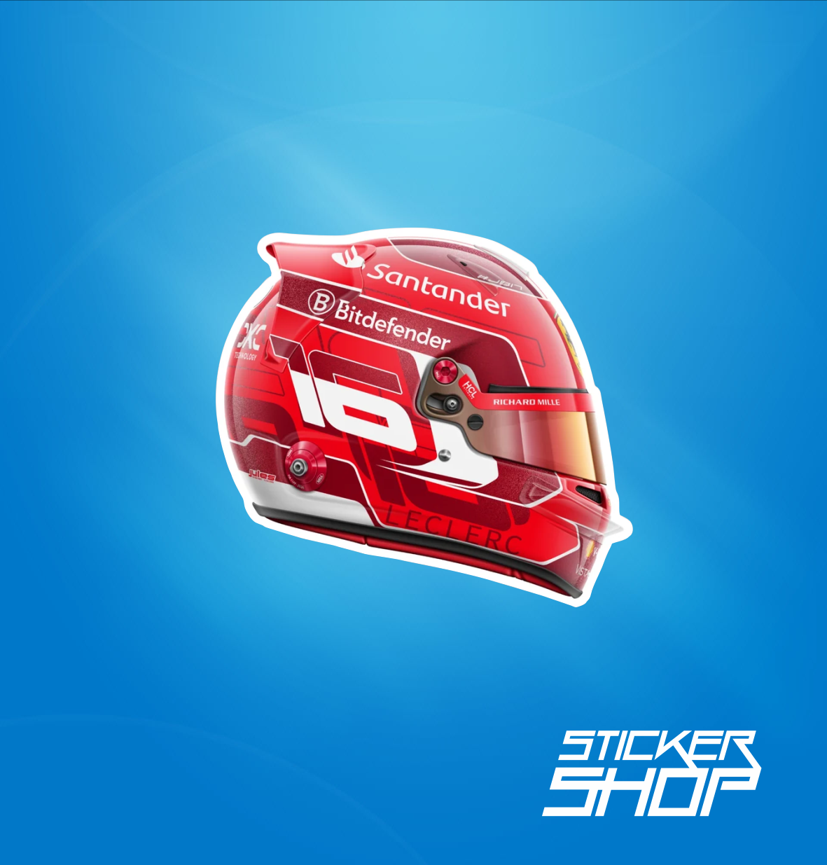 Sticker Cască Charles Leclerc Roșie – Design Formula 1 Ferrari – autocolant