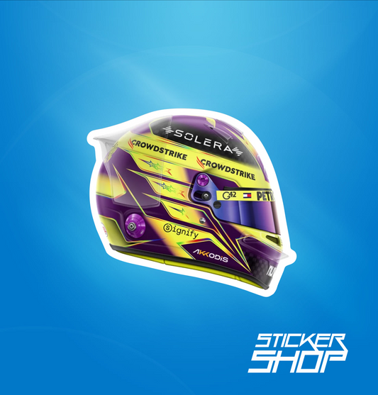 Sticker Cască Lewis Hamilton Mov-Galben – Design Formula 1 Premium – autocolant