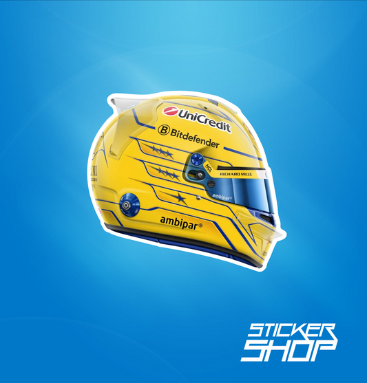 Sticker Cască Lewis Hamilton Galben-Albastru – Decal Formula 1 Premium