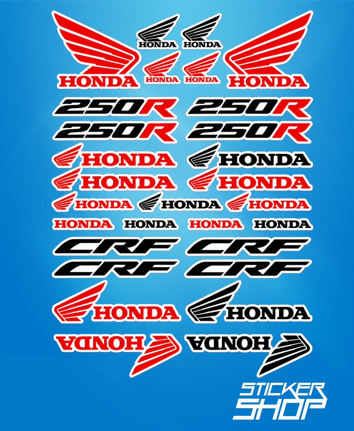 Coală A4 Stickere Honda CRF 250R – Roșu; Negru